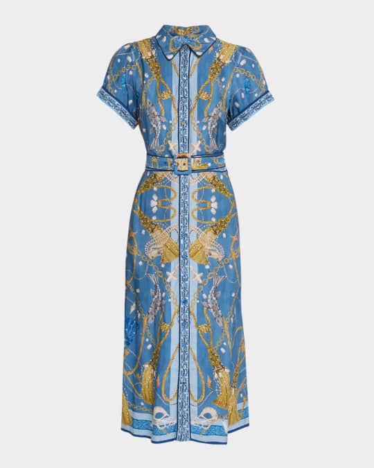 Marchesa Rosa Nautical-Print Viscose Twill Midi Shirtdress | Neiman Marcus