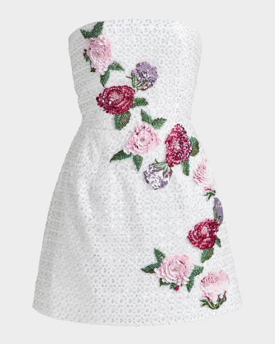 Frida Beaded Floral Appliqué Mini Dress 