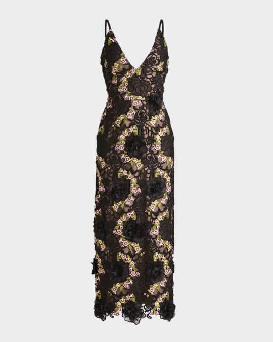 HELSI Norah Floral Lace Column Midi Dress | Neiman Marcus