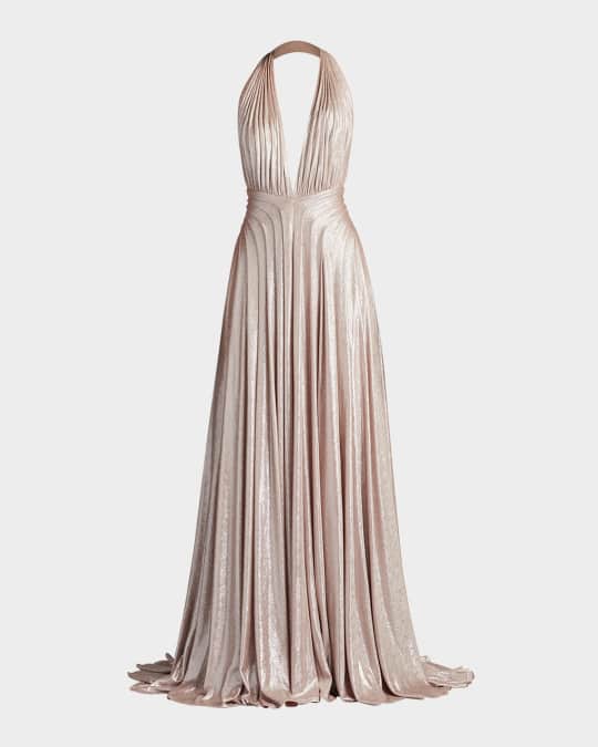 Tadashi Shoji Backless Draped Deep V-Neck Gown | Neiman Marcus