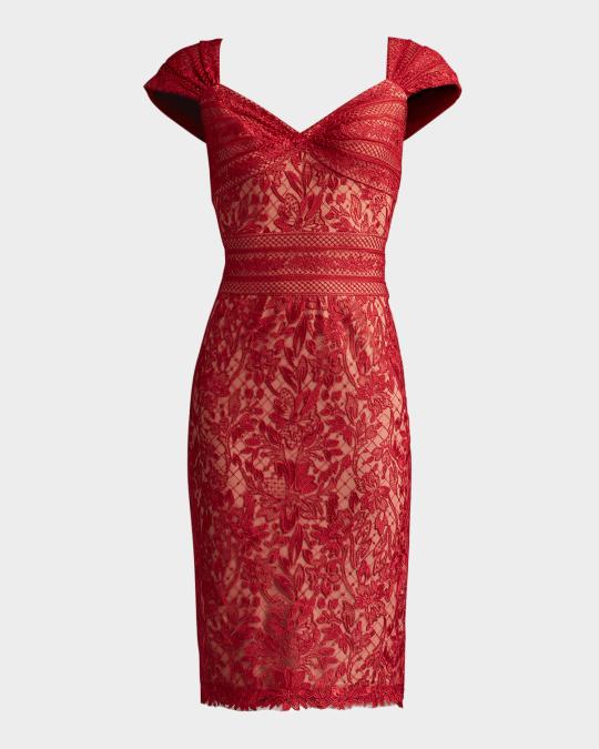 Tadashi Shoji Cap-Sleeve Bodycon Lace Dress | Neiman Marcus