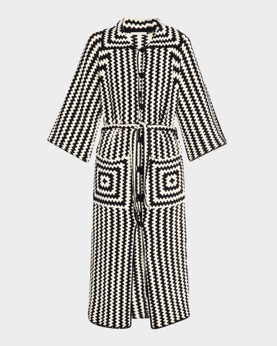 Dina Striped Crochet Organic Cotton Coat