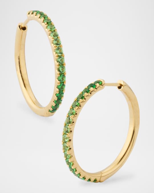 Lisa Nik 18K Yellow Gold Tsavorite Garnet Hoop Earrings | Neiman Marcus