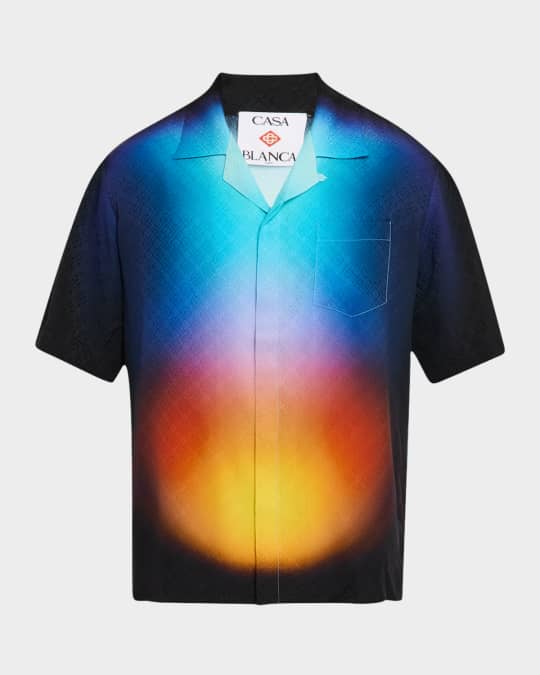 Men's Gradient Monogram Silk Camp Shirt