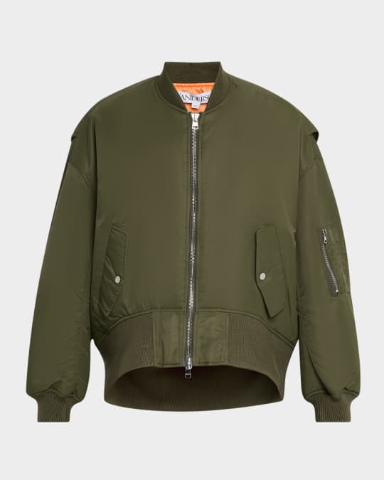 JW Anderson Men's Oversized Curved-Hem Bomber Jacket | Neiman Marcus