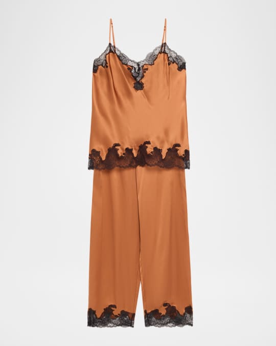 Lolita Lace-Trim Silk Charmeuse Crop Pajama Set