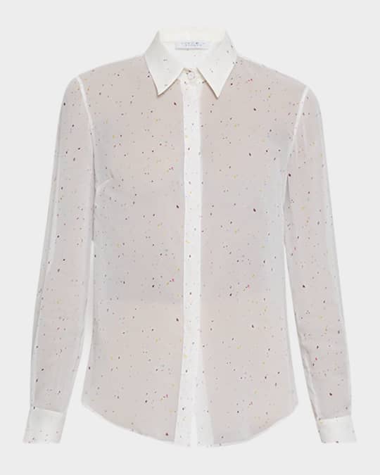 Henri Speckled Silk Button-Down Blouse
