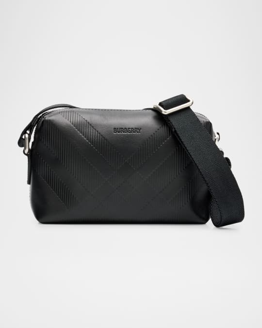 Burberry Men's Check Embossed Leather Mini Crossbody Bag