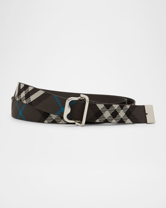 Burberry Men's Check Webbing B-Buckle Belt | Neiman Marcus