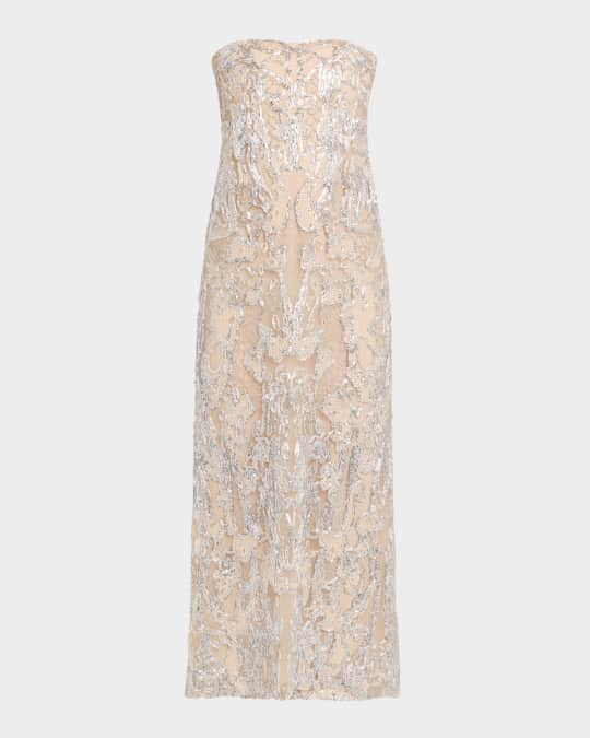 Reem Acra Strapless Embroidered Column Gown | Neiman Marcus