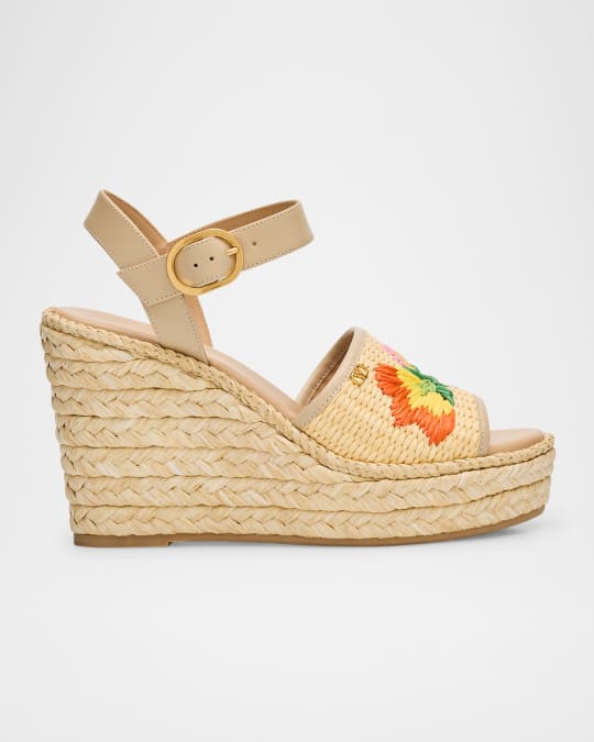 VALENTINO - VALENTINO最高級ライン 美品 カシミヤ混 ベビーレース アンサンブル Valentino Garavani Bribri Raffia Flower Wedge Espadrille Sandals