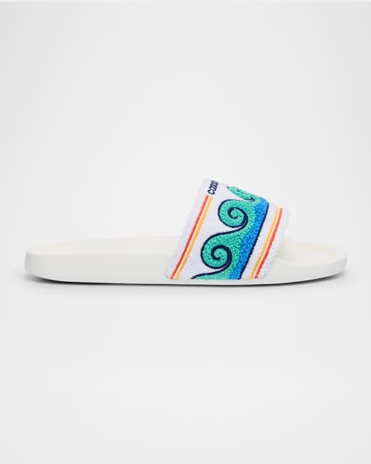 CASABLANCA Men's Embroidered Terry Slide Sandals | Neiman Marcus