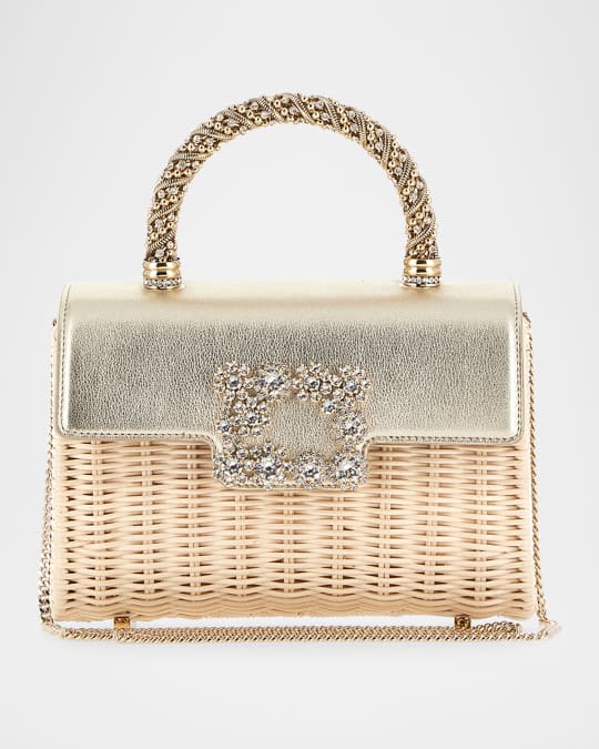 Roger Vivier Mini Strass Buckle Wicker Top-Handle Bag | Neiman Marcus
