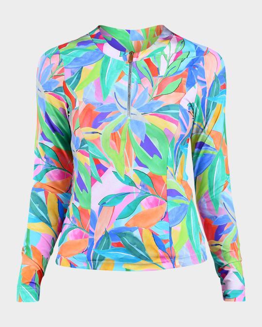 La Blanca Tropi-Flage Half-Zip Rashguard Swim Top | Neiman Marcus