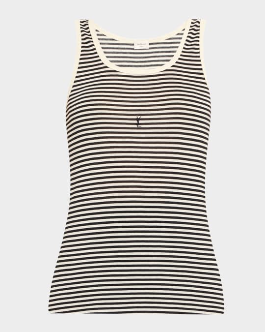 YVESSANTLAURENT タンクトップ Saint Laurent YSL Logo Striped Tank Top | Neiman Marcus