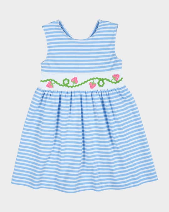 Girl's Striped Knit Dress W/ Embroidered Strawberries, Size 2-6