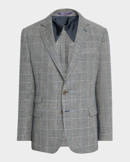 美品 Ralph Laurenパープルレーベルグレンチェックジャケットリネン38 Ralph Lauren Purple Label Men's Kent Glen Plaid Linen Sport Coat