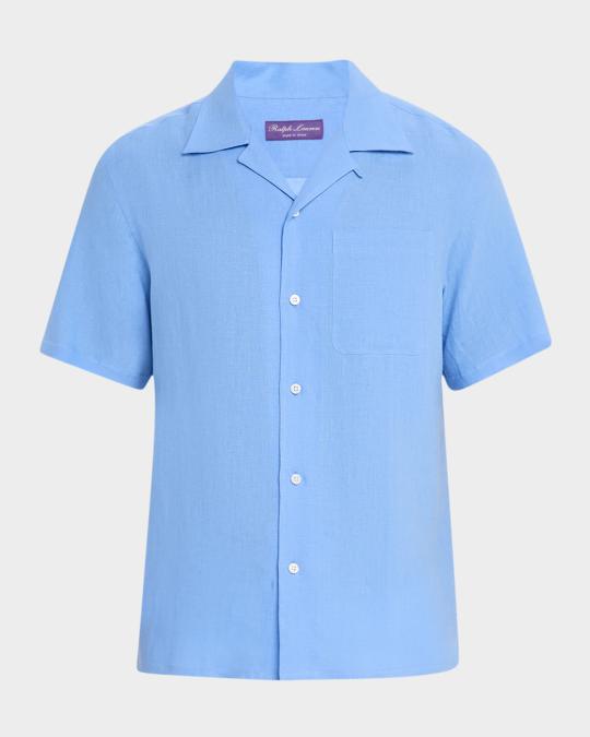 RALPH LAUREN PURPLE LABLE リネン 半袖シャツ Ralph Lauren Purple Label Men's Linen Camp Shirt | Neiman Marcus