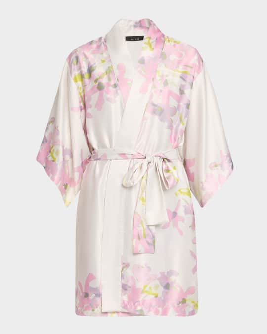 Sumi-E Floral-Print Charmeuse Wrap