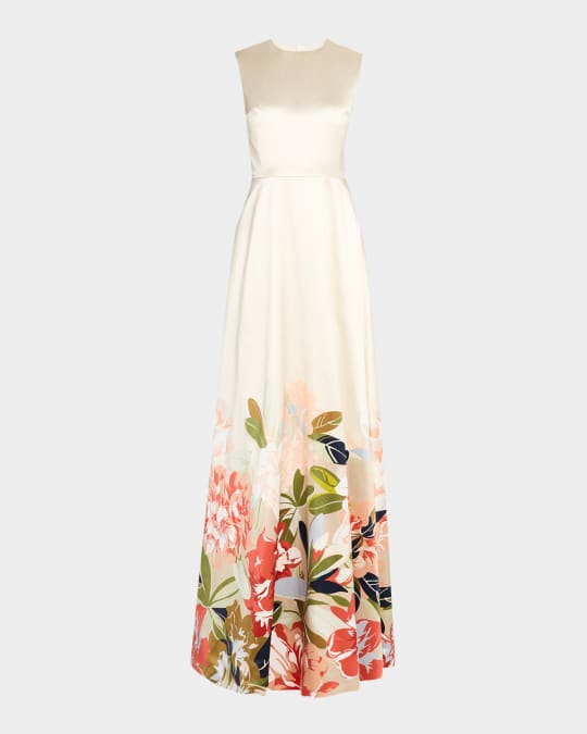 Adam Lippes Alienor Floral Print Duchess Satin Dress | Neiman Marcus