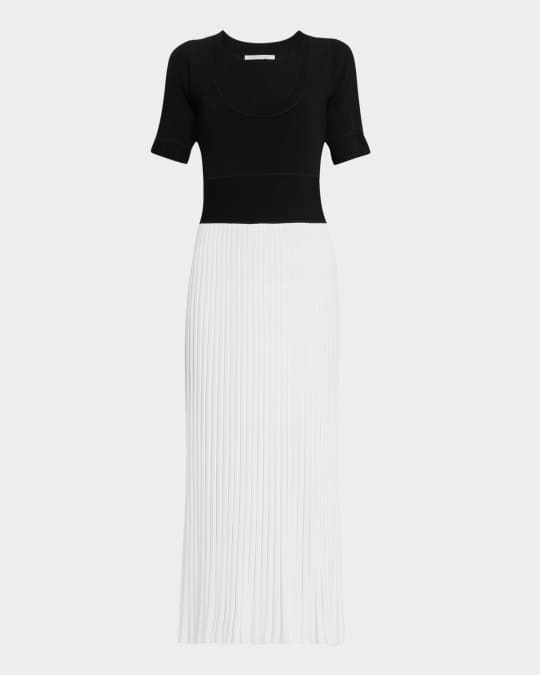 Short-Sleeve Pleated Knit Midi Ballet Dress
