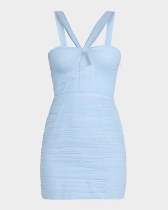 BCBGMAXAZRIA Cutout Pleated Tulle Mini Dress | Neiman Marcus