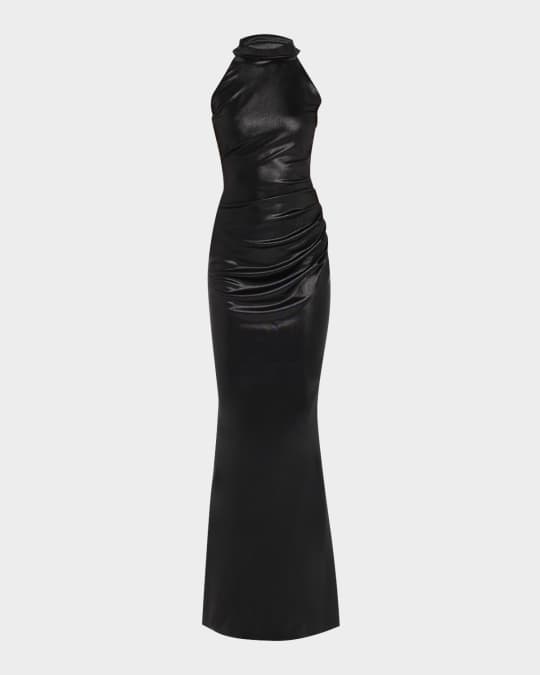 Chiara Boni La Petite Robe Hudrix Draped Mock-Neck Halter Column Gown |  Neiman Marcus