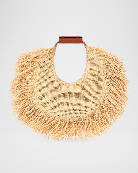 Large Moon Fringe Raffia Shoulder Bag