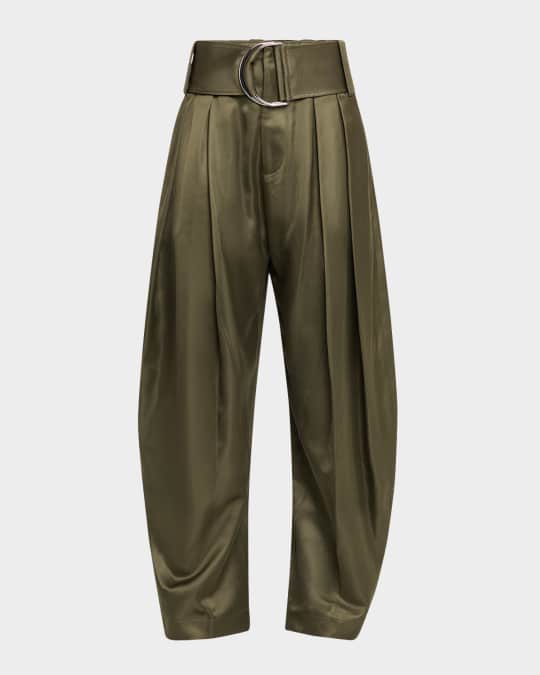 Pleated D-Ring Satin Trousers