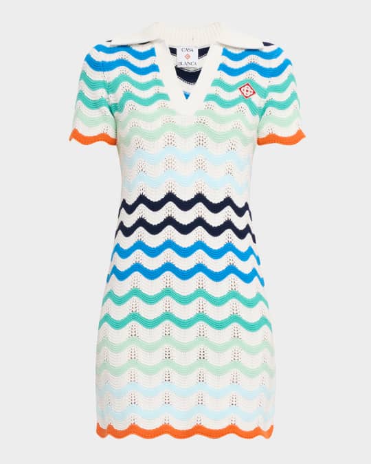 CASABLANCA Wavy Crochet Knit Mini Polo Dress | Neiman Marcus