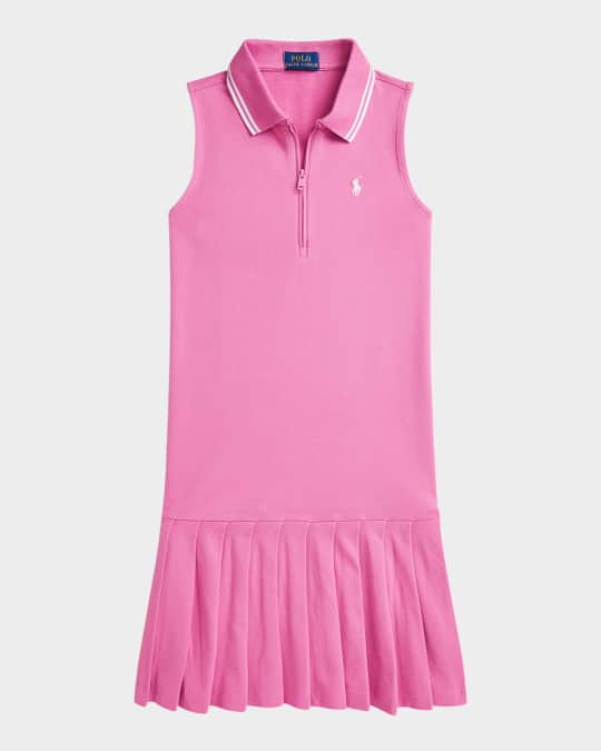 Girl's Pleated Mesh Polo Dress, Size S-XL