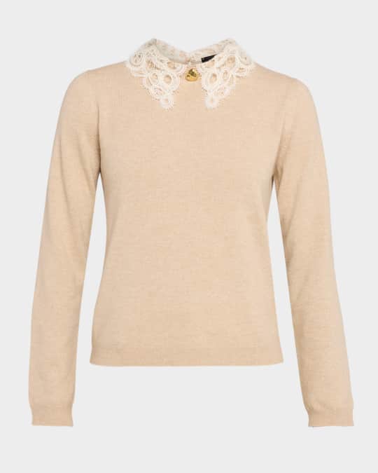 FABIANA FILIPPI Fine Knit Lace-Collar Sweater | Neiman Marcus