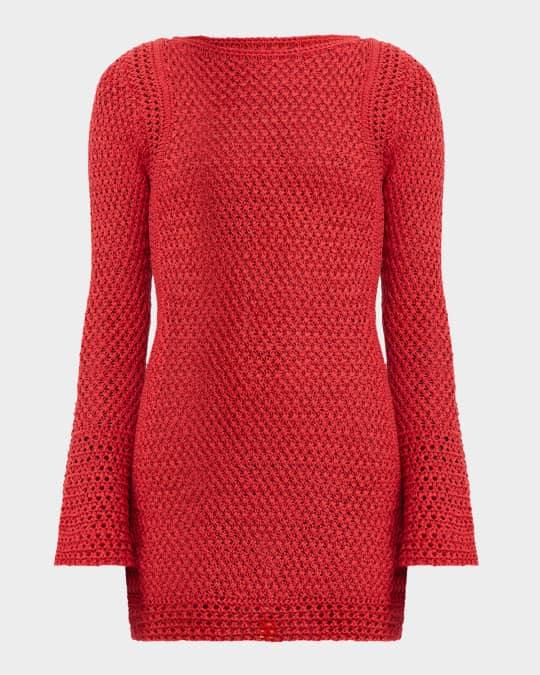 chinese dress ladies Wander Lust Long Sleeve Crochet Mini Dress Sand– Selfie Leslie main image 0