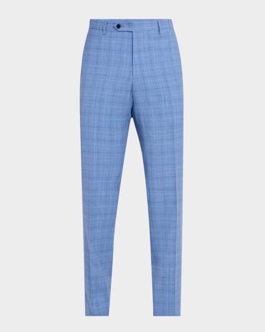 Zanella Men's Parker Wool Plaid Flat-Front Pants | Neiman Marcus