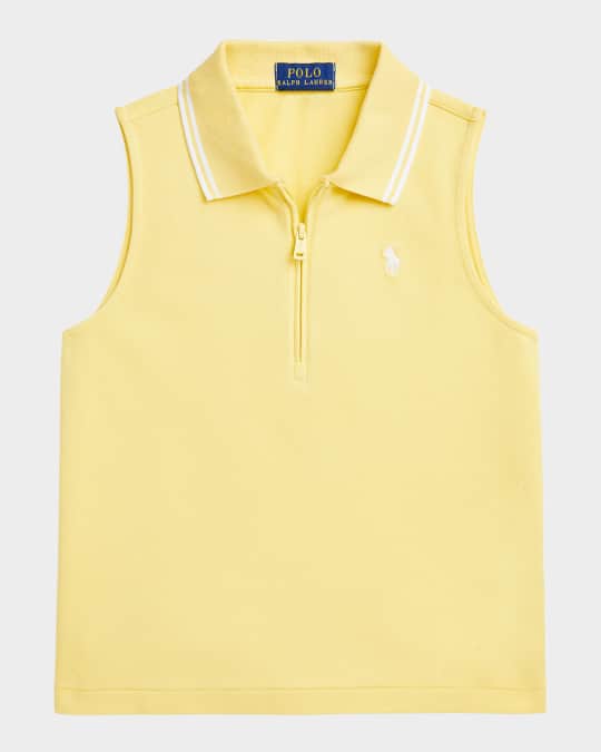  Girl's Sleeveless Mesh Polo Shirt, Size S-XL