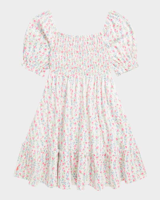 Girl's Floral-Print Smocked Day Dress, Size 2-6X