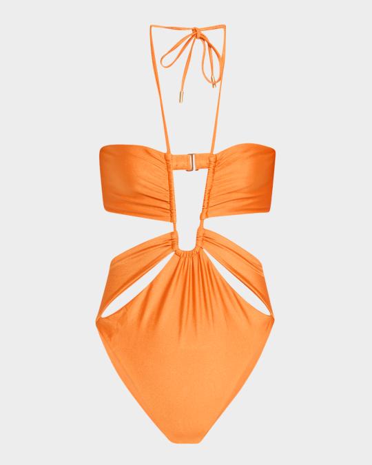 Cult Gaia Hollis Shimmer Cut-Out One-Piece Swimsuit | Neiman Marcus