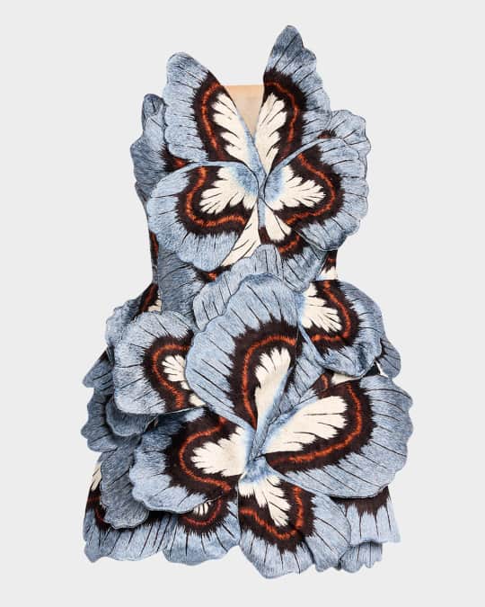 Oscar de la Renta Strapless Butterfly Embroidered Mini Dress | Neiman Marcus