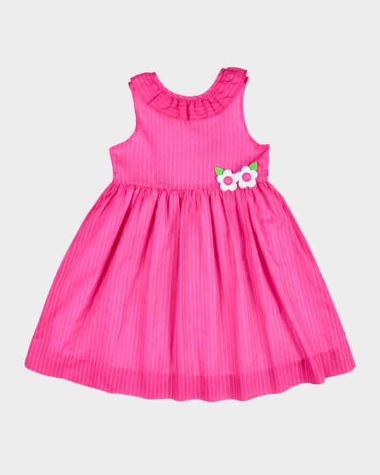 Girl's Shimmer Stripe Lawn Dress with Flowers, Size 2-8