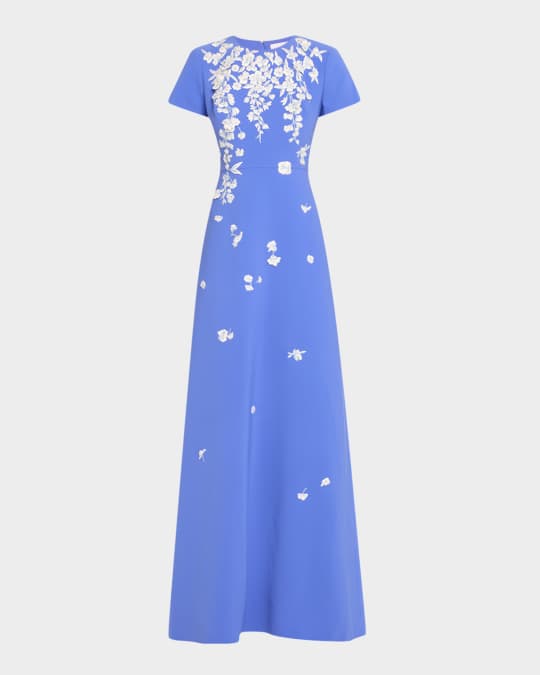 Bow-Embellished Embroidered Applique Gown