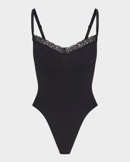 Seamless Sculpt Lace-Trim Thong Bodysuit