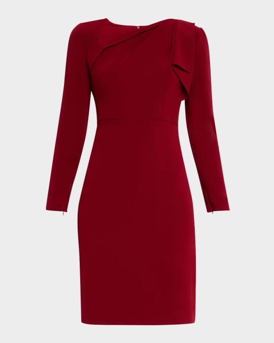 Roland Mouret Shoulder-Drape Long-Sleeve Light Cady Dress | Neiman Marcus