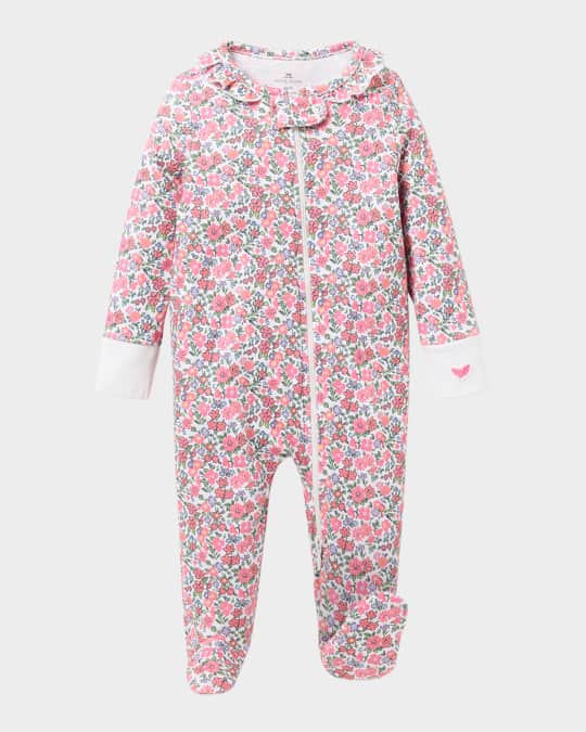 Girl's Fleurs de Rose Pima Cotton Romper, Size 0M-9M