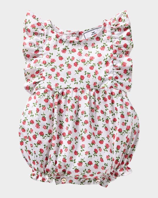 Girl's Petite Petals Ruffled Twill Romper, Size 0M-24M