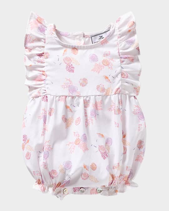 Girl's Seashell Splendor Ruffle Bubble Romper, Size Newborn-24M