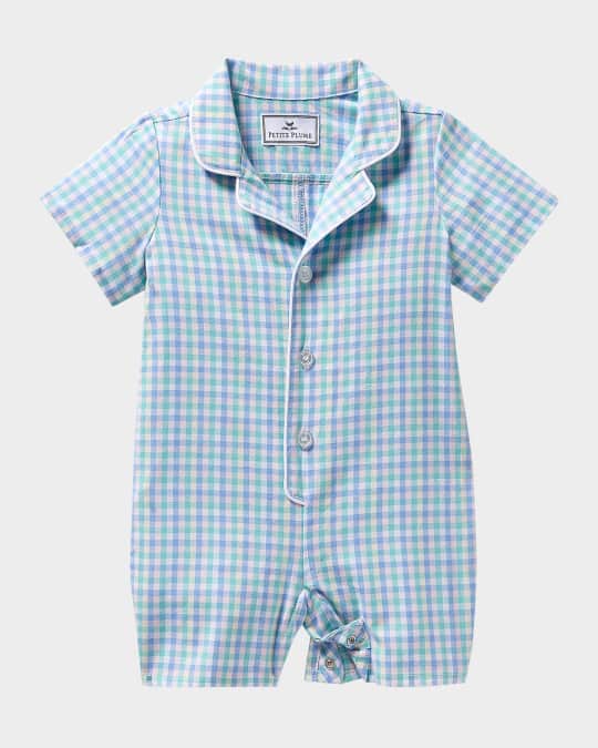 Boy's Spring Gingham Printed Romper, Size Newborn-24M