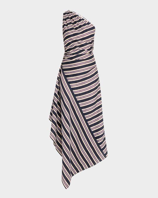 stripe one shoulder asymmetric hem midi dress lauren ralph lauren Lauren Ralph Lauren Women's Striped Belted Taffeta Cocktail Dress