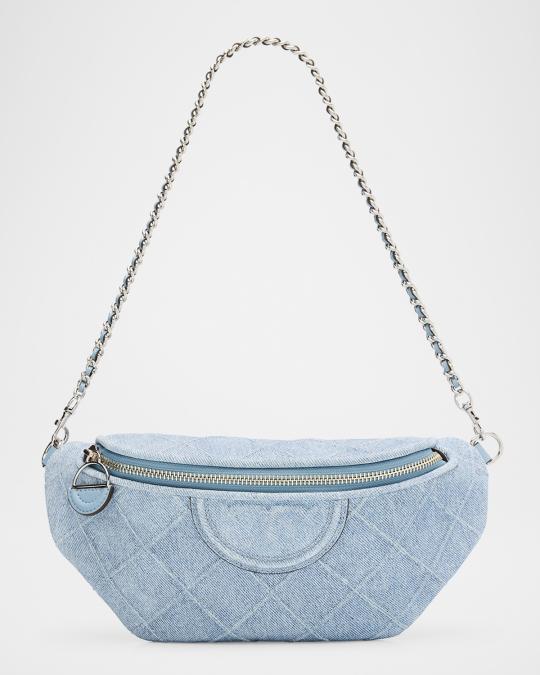 Tory Burch Fleming Denim-Print Suede Belt Bag | Neiman Marcus display picture 2