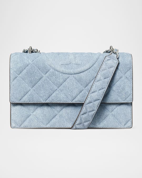Tory Burch Fleming Small Convertible Denim Shoulder Bag | Neiman
