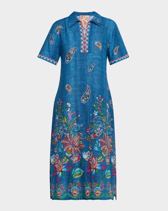 Johnny Was Carlie Floral & Paisley-Print Midi Dress | Neiman Marcus